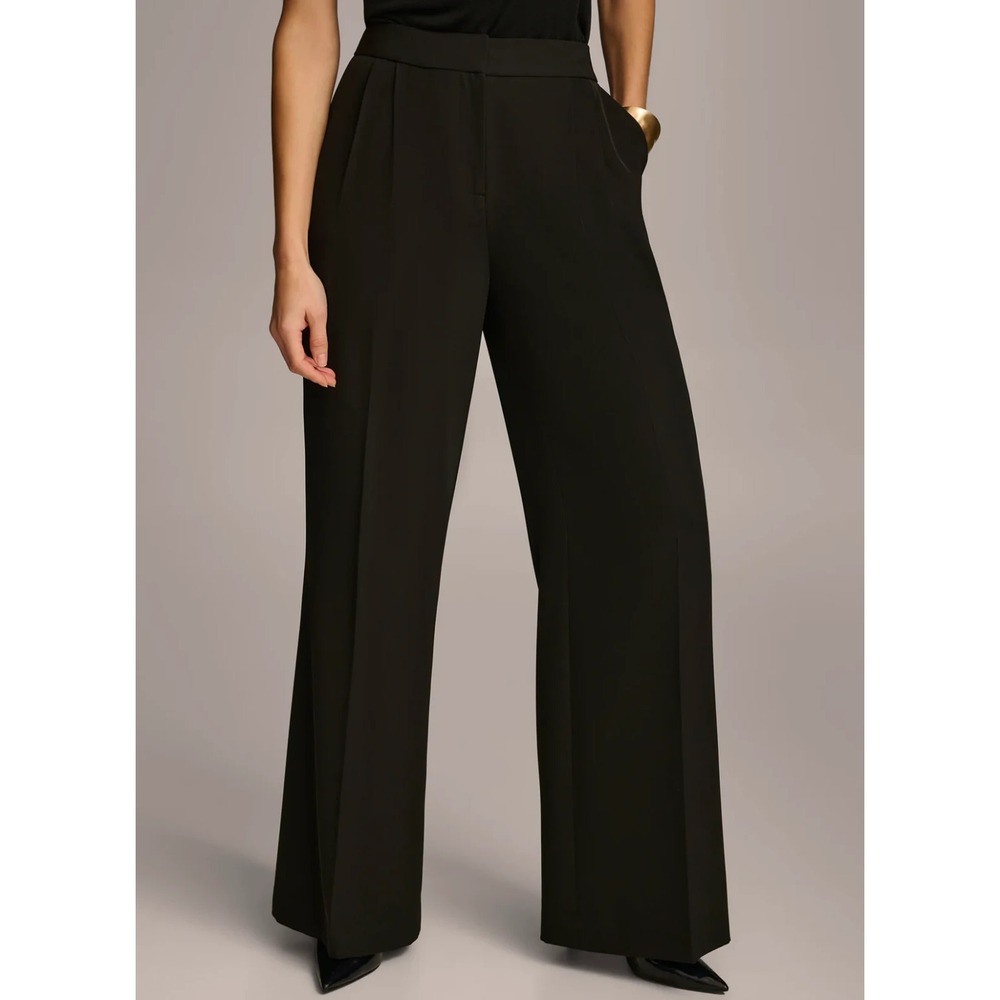 Donna Karan New York Pleated Wide Leg Pants Black Size 12